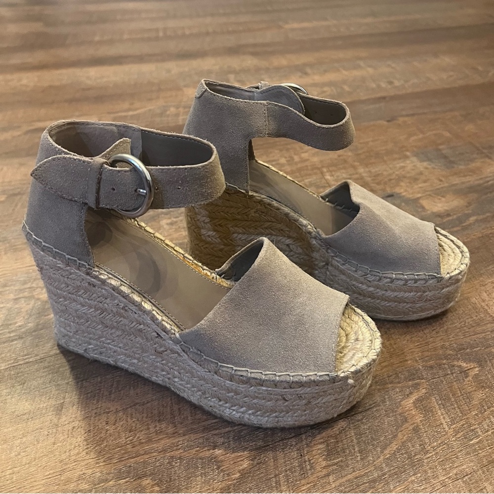 Marc Fisher Tan Espadrille Wedge Sandals with Ankle Strap